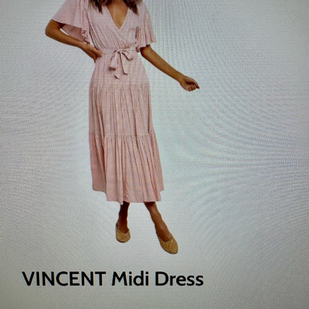 Vince Blush Tiered Midi Dress with Tie Waist